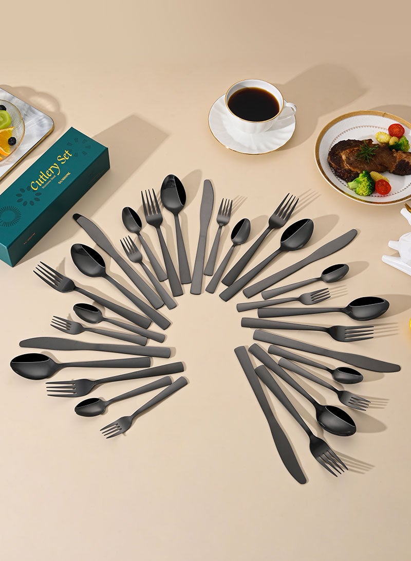 SUNHOME 30-Piece Stainless Steel Cutlery Set, Black Flatware Set for 6 Person, Mirror Polished Dishwasher Safe Rust Resistant Food Grade Tableware Set, Ideal for Home Kitchen Party Eid Gift - Image 3